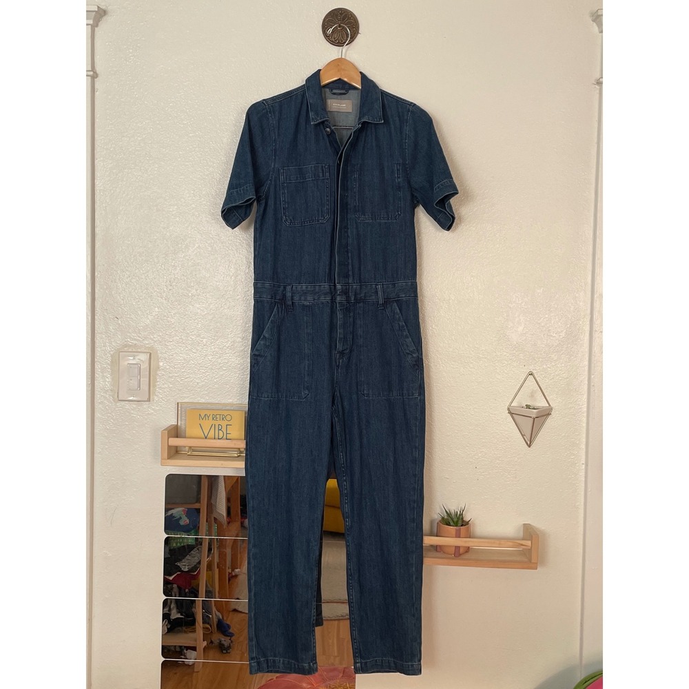Everlane Short Sleeve Denim Coverall Jumpsuit Medium Wash Blue Size 6